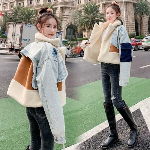 Bella philosophy Women Winter Warm Fuax Fur Denim Jacket Coat Vintage Spliced Female Cowboy Coat Casual Lady Thick Liner Outwear