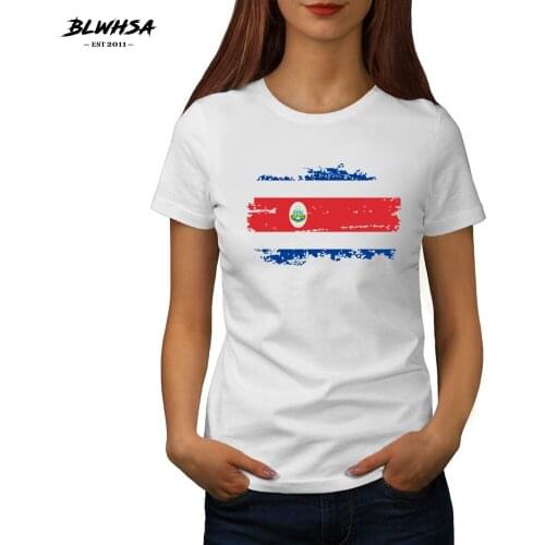 BLWHSA Costa Rica Flag T shirt Women Fashion Short Sleeve Printed T-shirts Summer Sexy Costa Rica National Flag Women Clothes