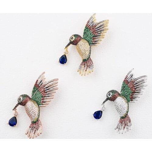 Womens 1pc 36x48mm golden plated Mixed Color Cz micro Bird brooch