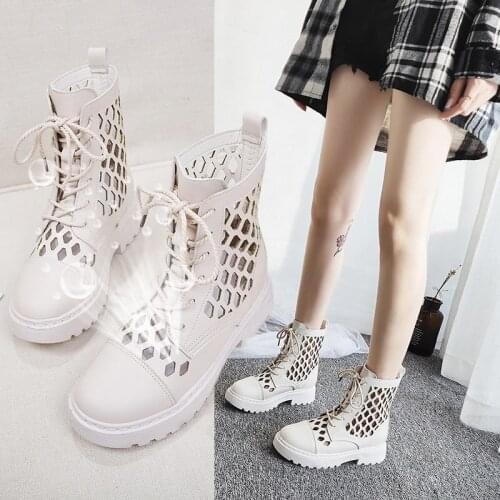 Summer Fashion Women Shoes Sexy Classics Fretwork Boots Casual Lace Up Round Toe Breathable Mesh Ankle Mujer Zapatos Size 35-40