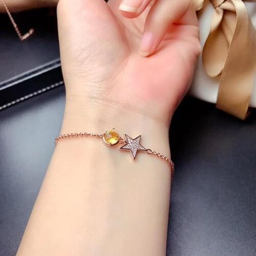 Five star purple Amethyst /yellow Citrine bracelet for women jewelry round natural gem 925 silver girl birthday gift