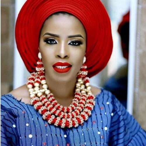 Luxury Cotume African Jewelry Set Red Gold Balls Dubai Jewelry Sets 2018 3 Layers Handmade Bridal Jewelry Set For Wedding Women