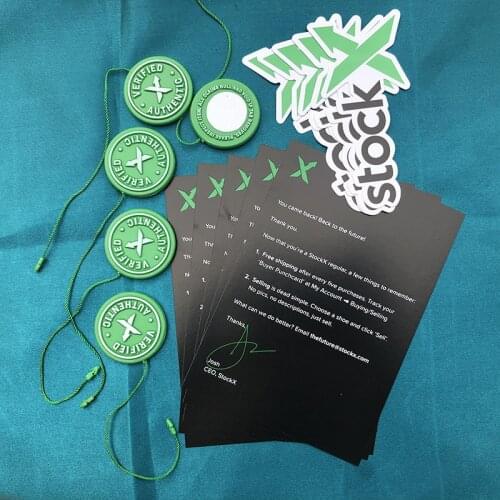 10set/lot 2020 2021 StockX Tag Green Circular Tag Rcode Stickers Flyer Plastic Shoe Buckle Verified X Authentic Tag Shoes Cover