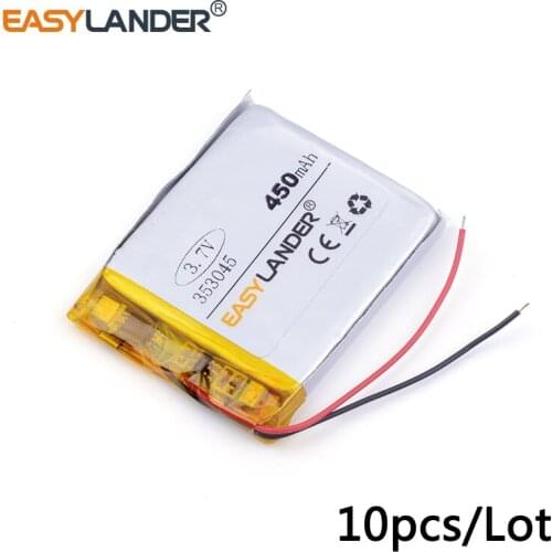 10pcs /Lot 3.7v Rechargeable lithium Li ion polymer rechargeable battery 353045 450mah MP3 MP4 MP5