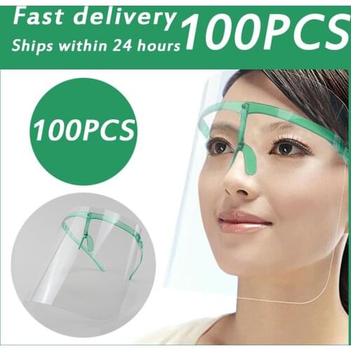 100PCS Glasses Face Shield Cover Anti Oil Spitting Protective Isolation Mask PET Tranparent Dustproof Facial Protection Visor
