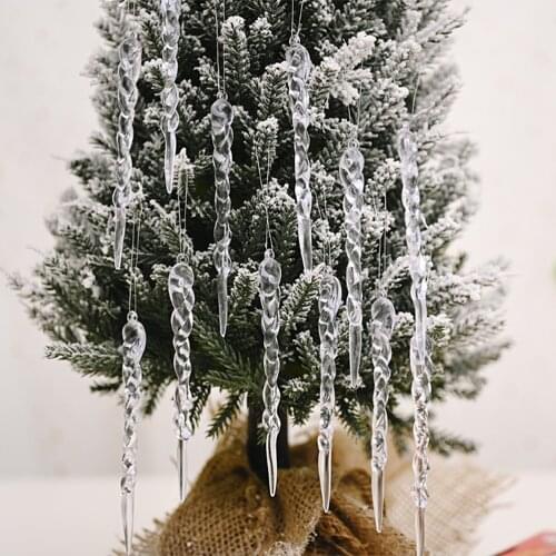 12PCS Simulation Ice Christmas Tree Hanging Ornament Fake Icicle Prop for Winter Party Christmas Tree Hanging Decoration