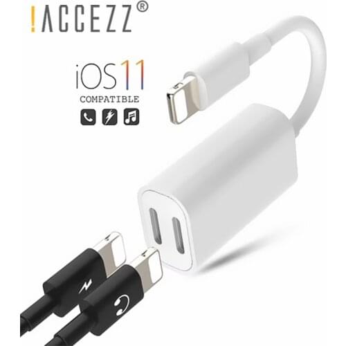!ACCEZZ Dual Charging Listening Lighting Adapter Earphone 2 in 1 Charge For Iphone Audio For iPhone X 7 8 Plus IOS 11 Connector