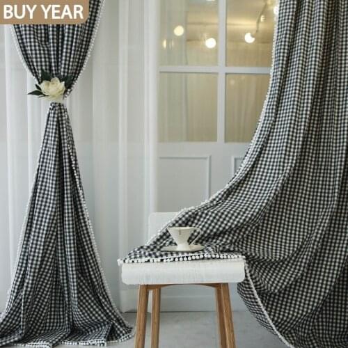 2021 New Modern Curtains for Living Dining Room Bedroom Korean Simple Pure Color Square Lattice Curtains French Window Curtain