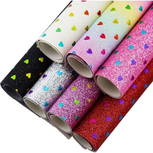 30cmx134cm Roll Colorful Love Hearts Fine Glitter Fabric Leather For Gift Box Package Bows Earring DIY Honghuxing AY282