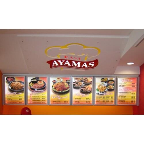 6PCS Restaurant slim menu boards,50x70cm led backlit fast food wall mounted display lightbox silver aluminum frame
