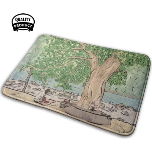 Baba Sitting Under A Tree - Ram Jhula, Rishikesh. Colorful Illustration Comfortable Door Mat Rug Carpet Cushion Rishikesh India