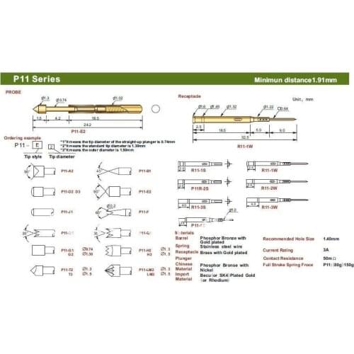 FREE SHIPPING 100PCS/LOT P11-J1 24.2MM TWO PART SPRING TEST PROBES POGO PIN FOR PCB