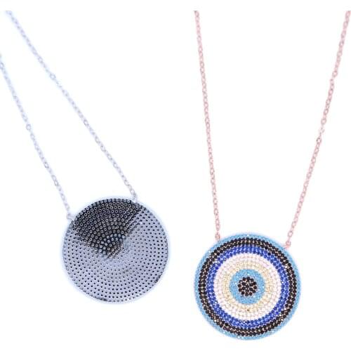 Bohemia Boho big round disco charm 14 raw cubic zirconia luxury elegance turkish evil eye Lucky fashion women necklace jewelry
