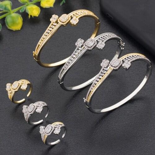 BrideTalk Luxury Unique African Bangle Ring Set Jewelry Sets For Women Wedding Cubic Zircon Crystal CZ Dubai Bridal Jewelry Set