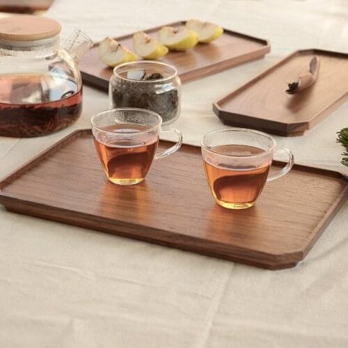 Japanese-style tea tray dry-brewed tea table black walnut solid wood tea plate creative octagonal afternoon service tray bamboo