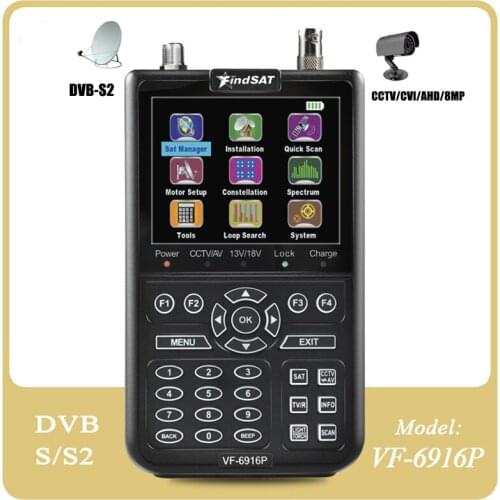 VF-6916 Satellite finder HD Digital Meter For Satellite Receiver 1080P HD,DVBS/S2 Satfinder Handhel Meter CCTV AHD 8MP Sat Finde