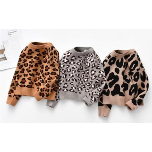 Children’s Leopard Print Sweatshirt Infant Kids Autumn Winter Long Sleeve Warm Pullover Soft Warm Sweater Toddler Clothes
