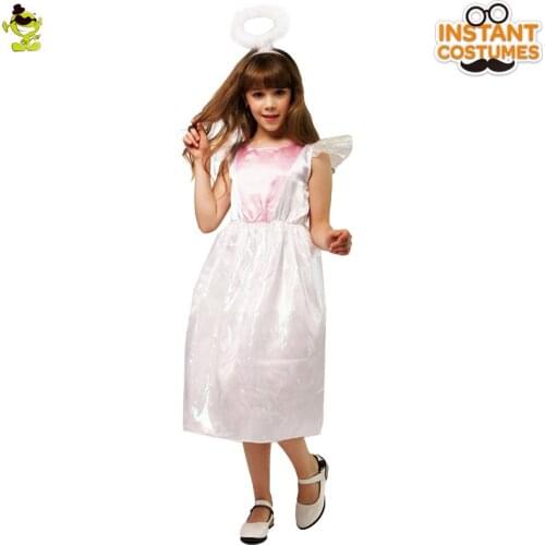 DSPLAY Original Girls Angel Dress Kids Cute White Holy Angle Fancy Dress Costumes For Halloween Christmas Carnival Party