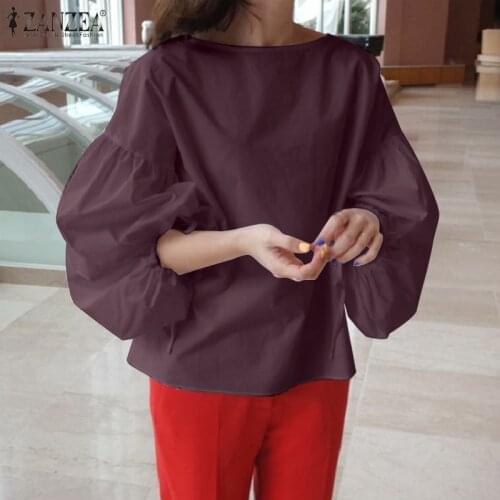 Elegant Puff Sleeve Tops Womens Summer Blouse ZANZEA 2021 Casual O Neck Solid Blusas Female White Tunic Chemise Top