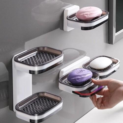 Nail-free soap box, hole-free wall hanging, student cute personality creative double-layer bathroom drain soap box LX32008