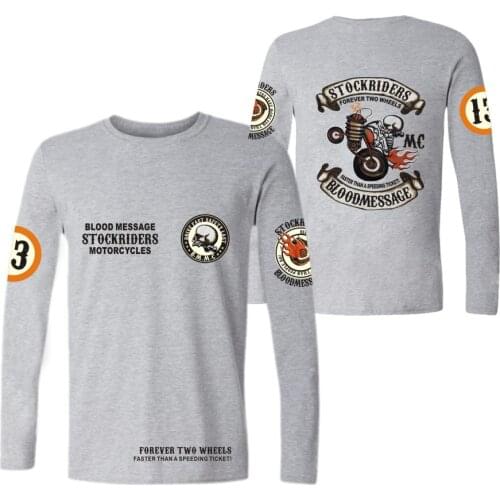 Cotton long sleeve T shirt Harajuku Skull Stockriders Tshirt Motorcycle Men Women Spring Autumn Casual skull Locomotive Tees