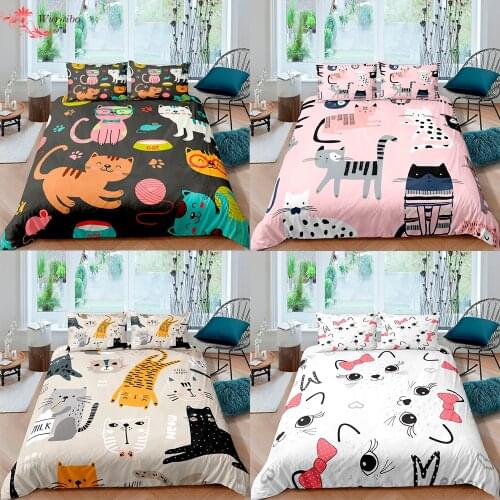 3D Animals Cats Pattern Bedding Set Twin Queen King Sizes Duvet Cover Double Cartoon Children Girls Bed Set Comforter Bedspread