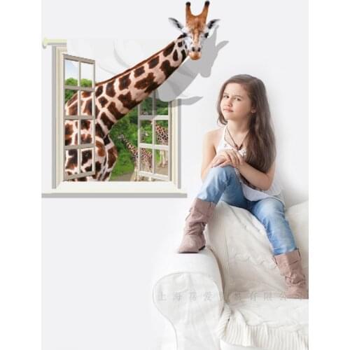 False window Creative Giraffe 3D Wall Stickers PVC Material Giraffe Wall Murals For Living Room Kids Room Decoration Art Poster