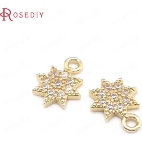 10PCS 12x9MM 24K Champagne Gold Color Brass and Zircon Star Charms Pendants Jewelry Making Supplies Diy Findings Accessories