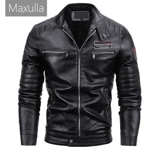 Maxulla Winter Mens PU Jackets Casual Man Warm Motorcycle Leather Jacket Male Slim Fit Windbreaker Biker Leather Coats Clothing