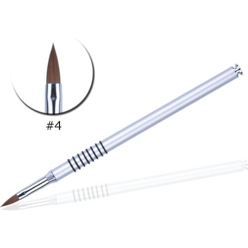 Metal Silver Kolinsky Painting Flower Pen Acrylic Drawing Carving Builder Nail Brush Nails Art 3D Handle Manicure DIY Tools