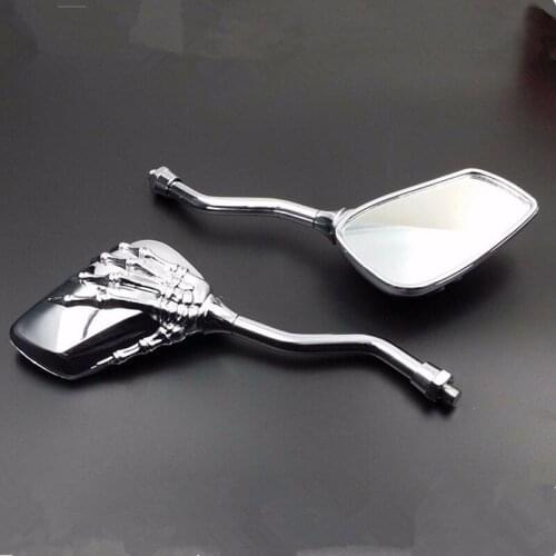 Motorcycle Skeleton Skull Hand Claw Side Rear View Mirrors Chrome 8mm 10mm Rearview Mirrors Universal For Harley Honda Yamaha