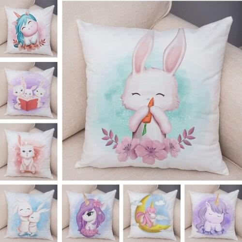 Soft Plush Lovely Cartoon Unicorn Rabbit Pillow Case for Children Room Sofa Decor Cute Animal Cushion Covers Pillocase 45X45CM