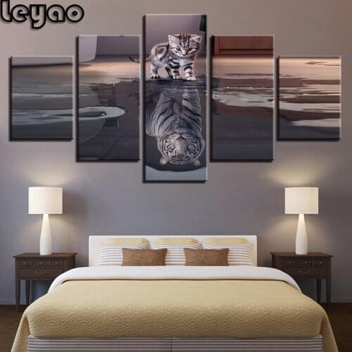 Diy Diamond painting Home Decor For Living Room Framework 5 Pieces Cats Tigers Muil-picture Animals 5d diamond embroidery