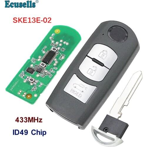 New Uncut Smart Remote Key Fob 3 Button 433Mhz 49 Chip for Mazda CX-7 Artz with emergency key