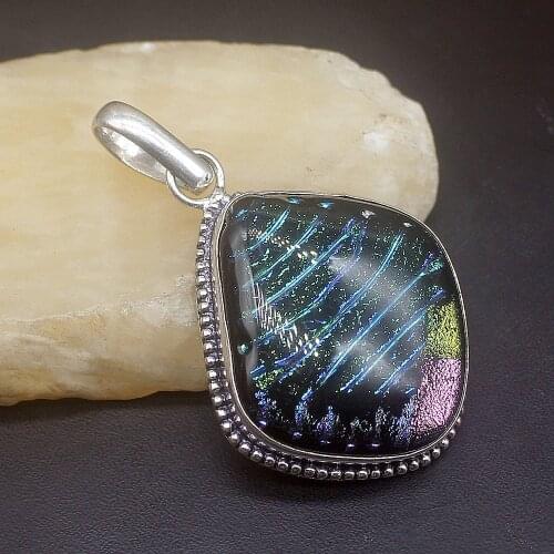 Hermosa Solitaire New Arrival Hot Dichroic Glass Silver Color Charm Necklace Pendant for Women Gifts 60mm FQ122