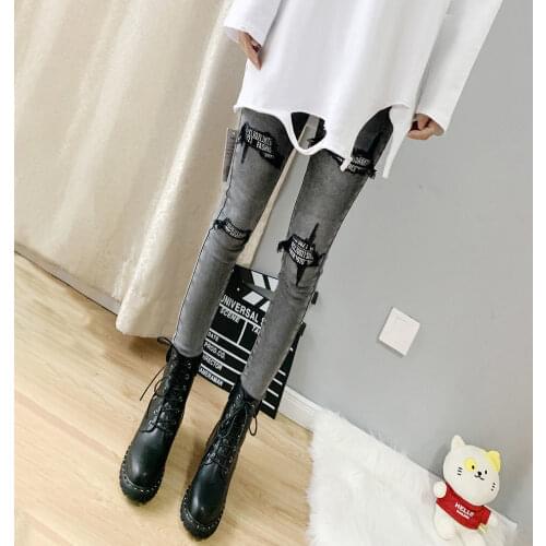 Personalized High Waist Fake Big Hole Jeans Womens 2021 New Trend Fashion Show Thin Show High Smoke Gray Feet