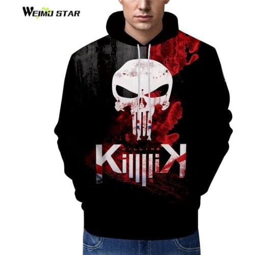 Weimostar Women Men Autumn 3D Printed Punisher Skull Pullover Long Sleeve Hooded Hip Hop Sweatshirt Tops Skateboarding Hoodies