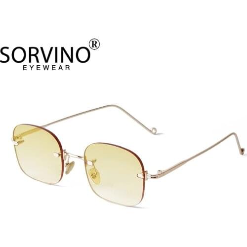Vintage Rimless Sunglasses Men 2021Fashion Tea Gradient Sunglass Women Small Frame Square Trendy Anti-blue Light Flat Mirror