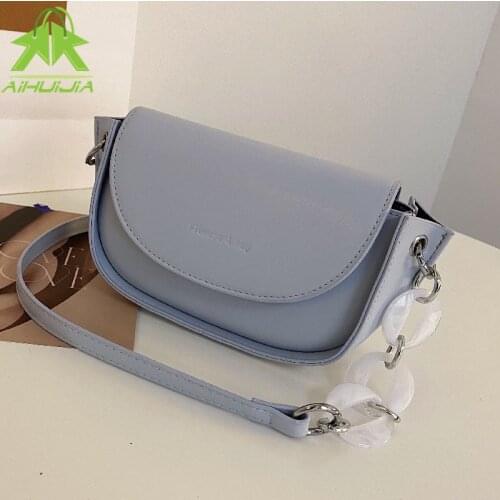 Luxury Chain Women Handbag Fashion Semicircle Shoulder Bags 2021 New High Quality Pu Leather Solid Color Female Messenger Bag