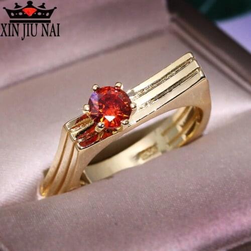 Luxury yellow 14K gold-plated red zircon stone ring pendant jewelry cross design crystal ZC wedding ring engagement jewelry