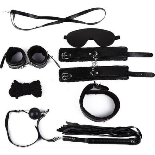Sex Leather Whip Blindfold Mouth Ball Handcuffs Fetters Tow Collar Binding Rope Adult Games BDSM Punish Slaves Flirting Suit
