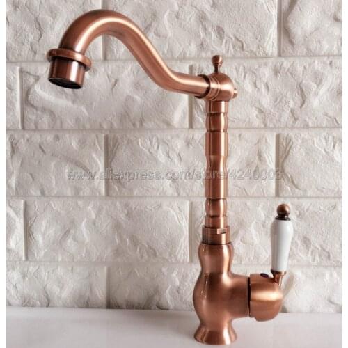 Kitchen Faucets 360 Swivel Antique Red Copper Mixer Tap Bathroom Basin Mixer Hot Cold Tap Knf408
