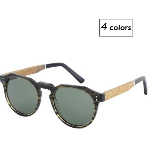 Men Women Wooden Round Sunglasses Polarized Lens Wood Metal PC Splice Frame Fashion Style