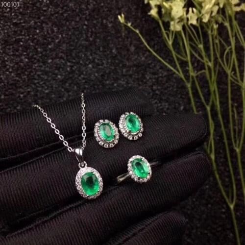 Natural and Real Emerald jewelry set Natural Real Emerald 925 sterling silver 1pc cross pendant,1pc ring ,2pcs Earring