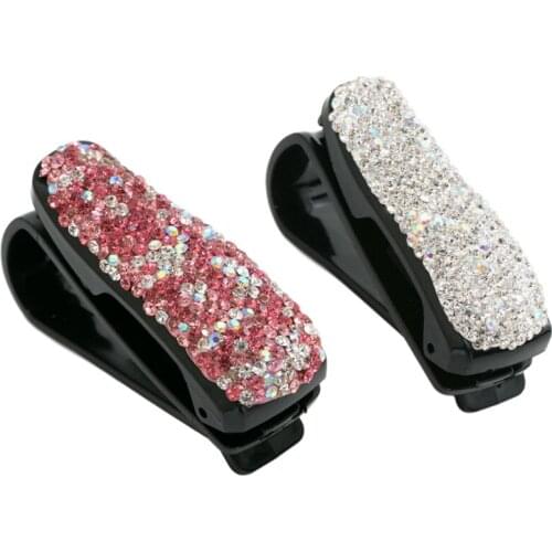 Rhinestone Auto Fastener Clip Diamond Car Sun Visor Glasses Sunglasses Folder Ticket Receipt Card Clip Car Accessories