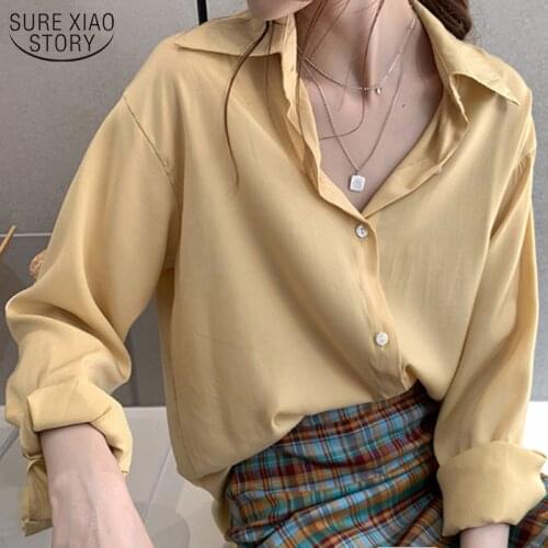 Loose Women Blouse Office Plus Size 2021 Spring and Autumn Korean Style Solid Cardigan Shirts Women Blusas Mujer De Moda 9985