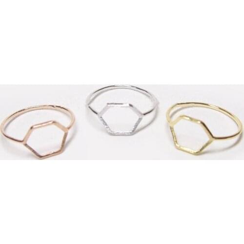 Factory high quality fashion geometric Hexagon Outline Ring jewelry Wholesale 30Psc/Lot