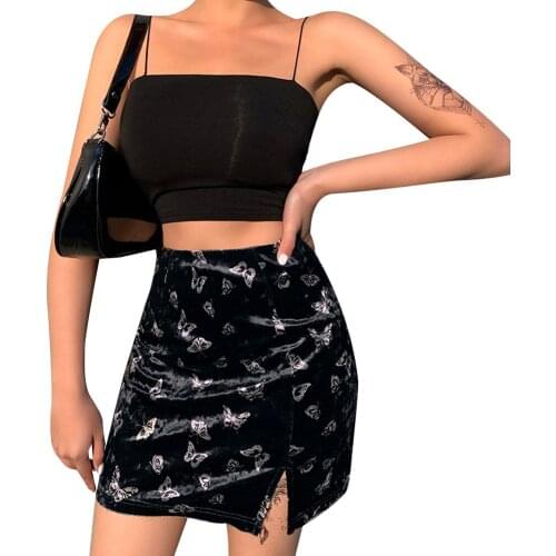 Womens Skirts Basic Stretchy Pencil Skirt Butterflies Pattern Slim Split High Waist Short Wild Fashion Skirts
