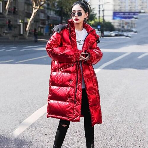 Women Winter Jacket 2020 New Down Cotton Coat Female Hooded Korean Glossy Red Jackets Womens Warm Parkas Snow Outerwear