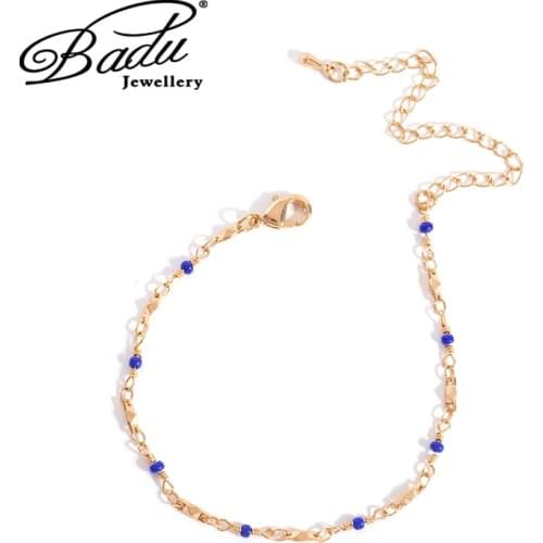 Badu Bohemian Beaded Anklets For Women Trend Beach Foot Jewelry Link Chain Blue Ankle Bracelets Women Summer Accessories Gift